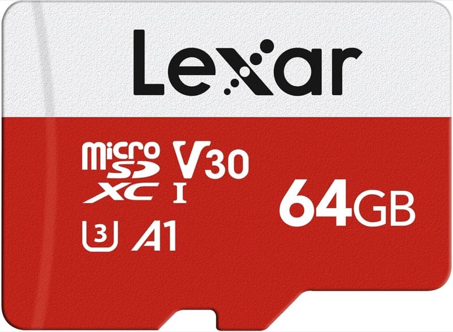 A Lexar 64 GB microSDXC memory card